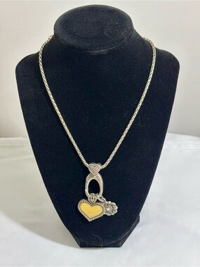 Brighton Silver-plate Charm holder Necklace with 2 Ornate Charms-16” Reversible